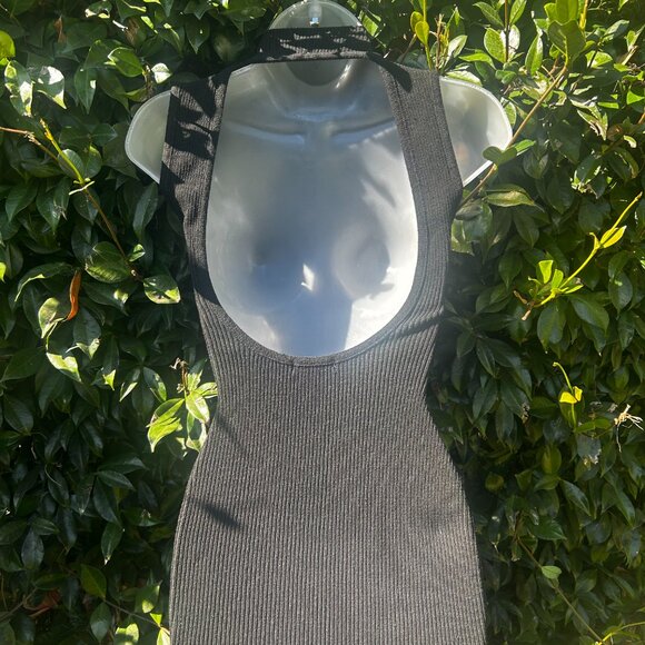 Black Backless Midi Ribbed Turtleneck Dress - Picture 3 of 5